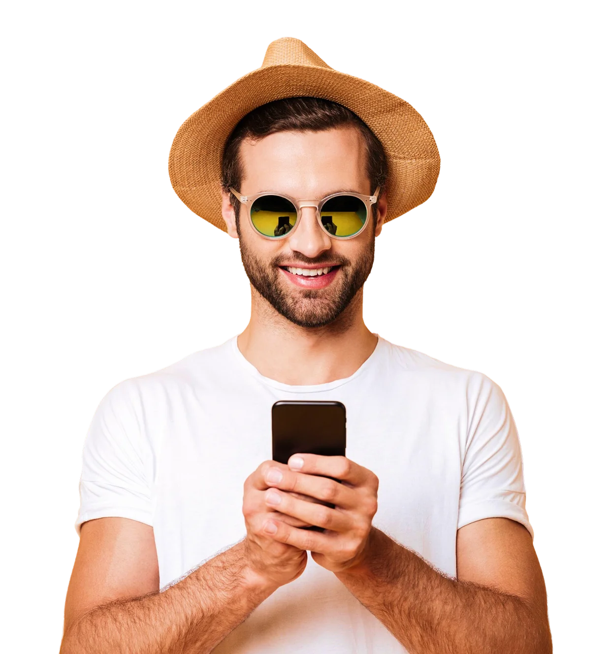 Traveler using eSIM on a smartphone while abroad