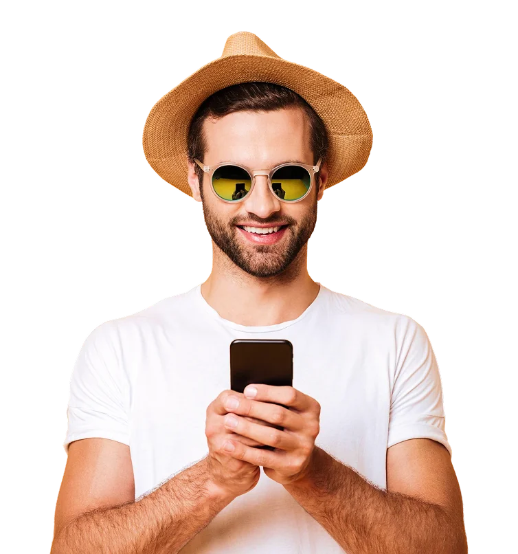Traveler using eSIM on a smartphone while abroad