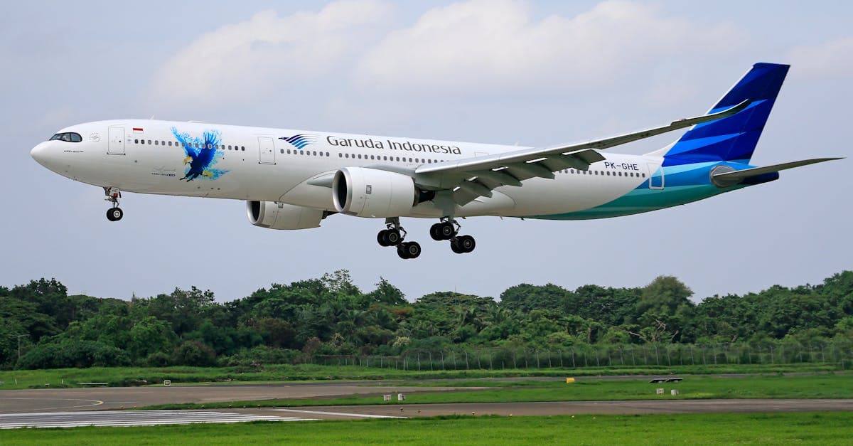 Pesawat Garuda Indonesia mendarat di landasan pacu, simbol konektivitas paspor Indonesia ke seluruh dunia