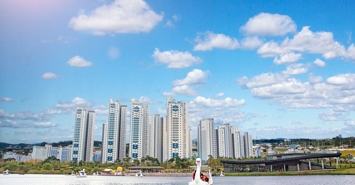 Incheon waterfront skyline on a clear day before korea weather summer monsoon season arrives