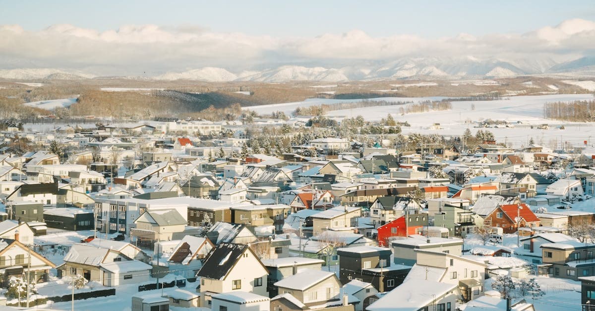 Aerial view of snow-dusted Hokkaido village where eSIM Japan plans deliver reliable rural coverage