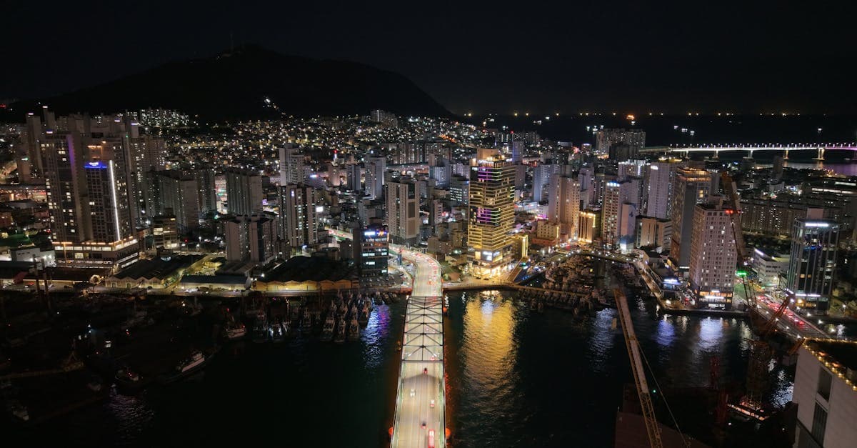2026년 일본 여행 일정 경비를 계획할 때 참고할 야간 도시 스카이라인과 다리 항공 촬영