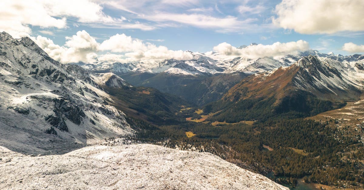 A breathtaking aerial view of snow-covered Swiss Alps under a bright blue sky.