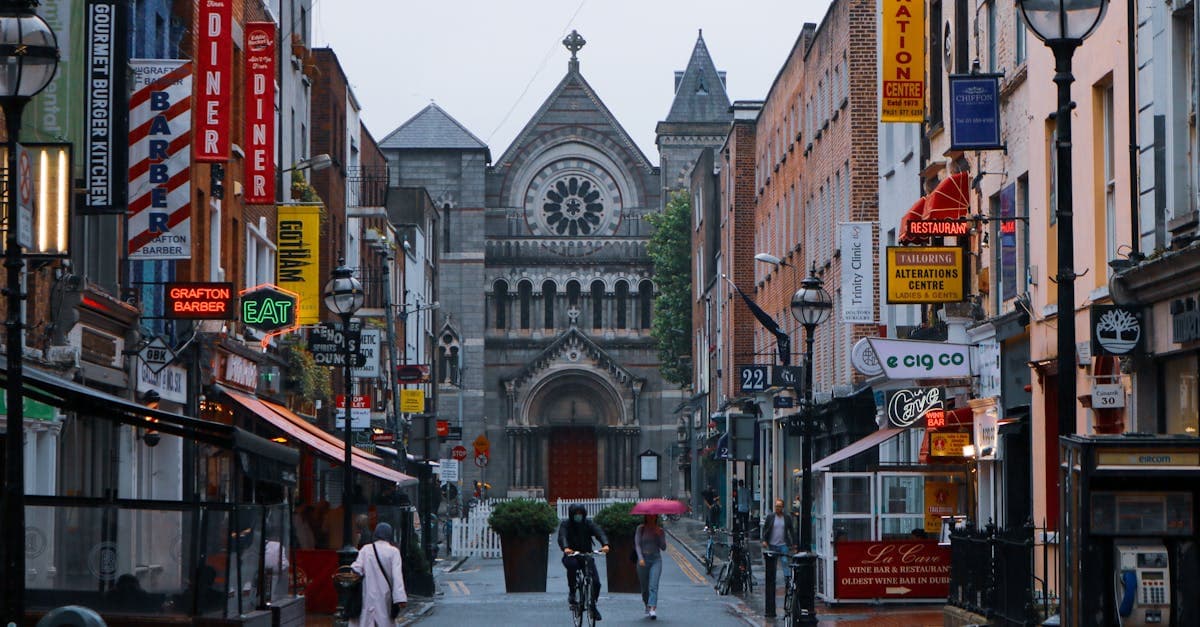 Rain-soaked Dublin street near St. Ann's Church, reflecting real-world downsides of relying on a travel eSIM.