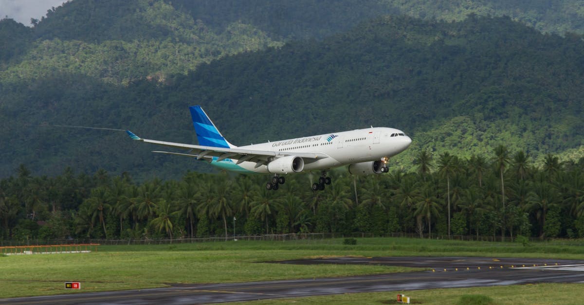 Airplane landing at a lush Southeast Asian airport, one of the cheapest regions to fly into