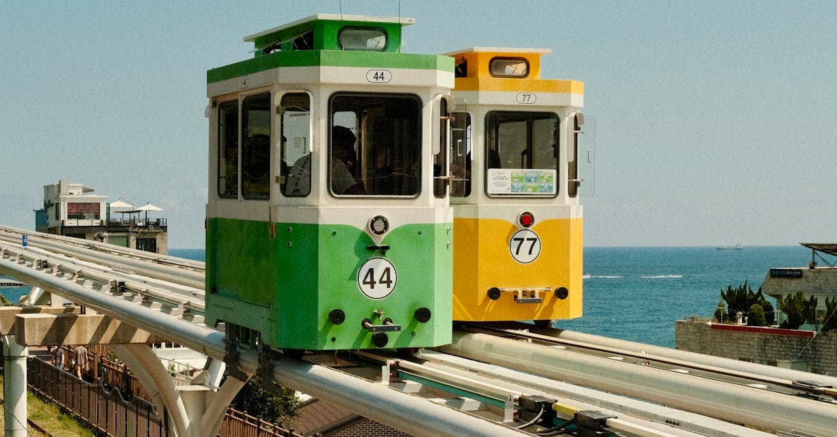 부산 여행 시 이용할 수 있는 모노레일이 고요한 수면 위를 지나는 풍경