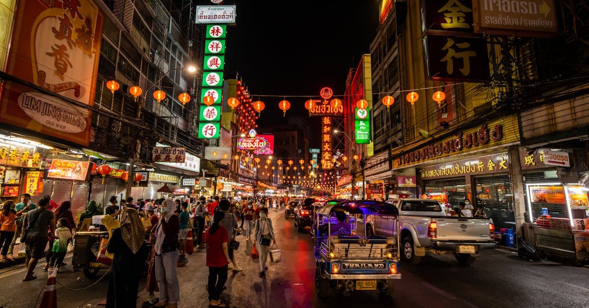 Yaowarat Chinatown illuminated by neon lights, Bangkok's most iconic street food destination