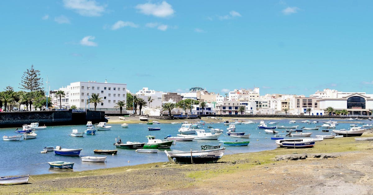 Boats moored in Arrecife harbour, Lanzarote, a Canary Island where EU roaming applies for Irish travellers