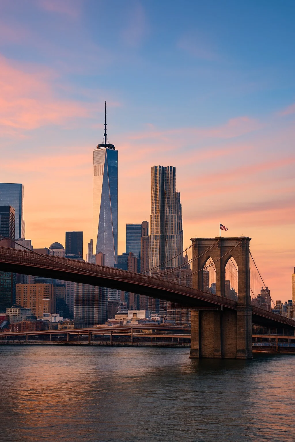 United States eSIM - New York City skyline with Brooklyn Bridge - international travel data plans